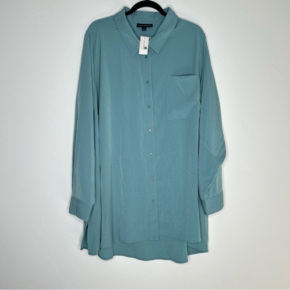 NWT Lane Bryant Button Up Blouse Pale Blue Size 28 - Picture 1 of 9